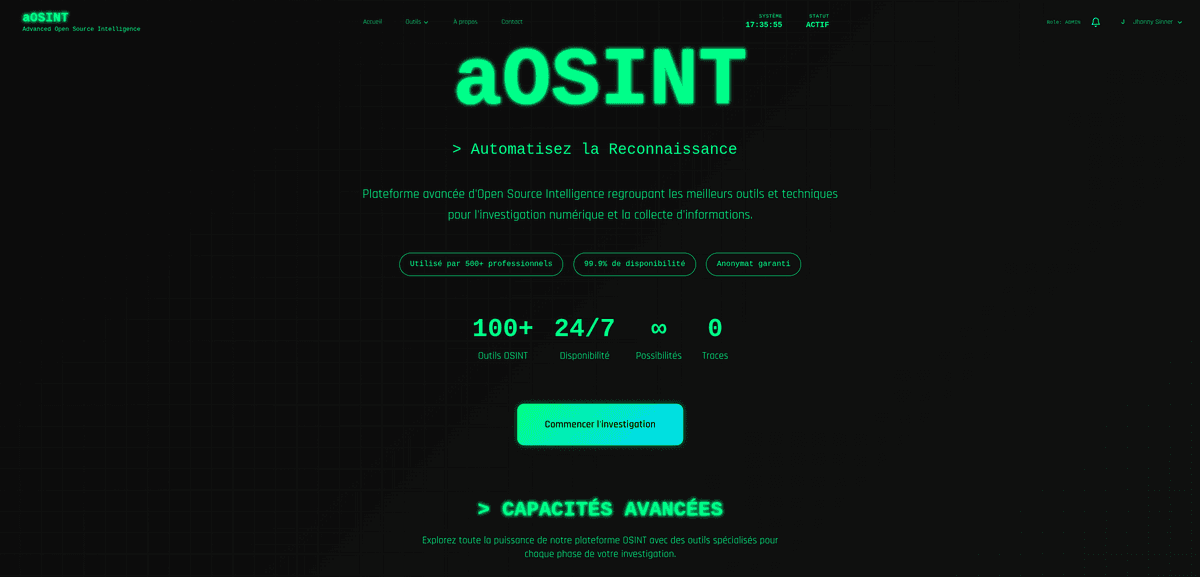 Capture d'écran du projet G0sint